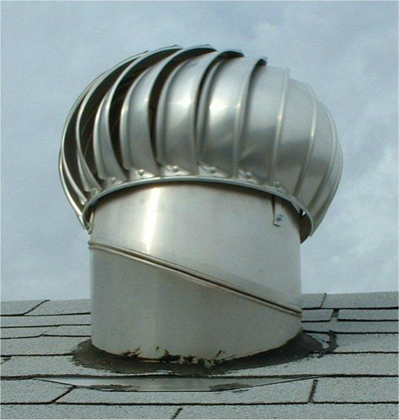 whirlybird roof ventilation on top of a shed